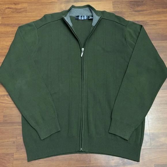 Oscar de la Renta Other - Oscar de La Renta Ribbed Green Sweater Full Zip Mock Neck Jacket Size XL
